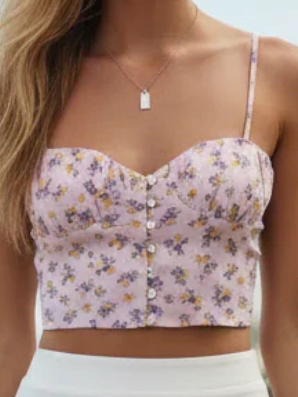 Zara Pale Lilac And Yellow Floral Linen Blend Smocked Crop Top